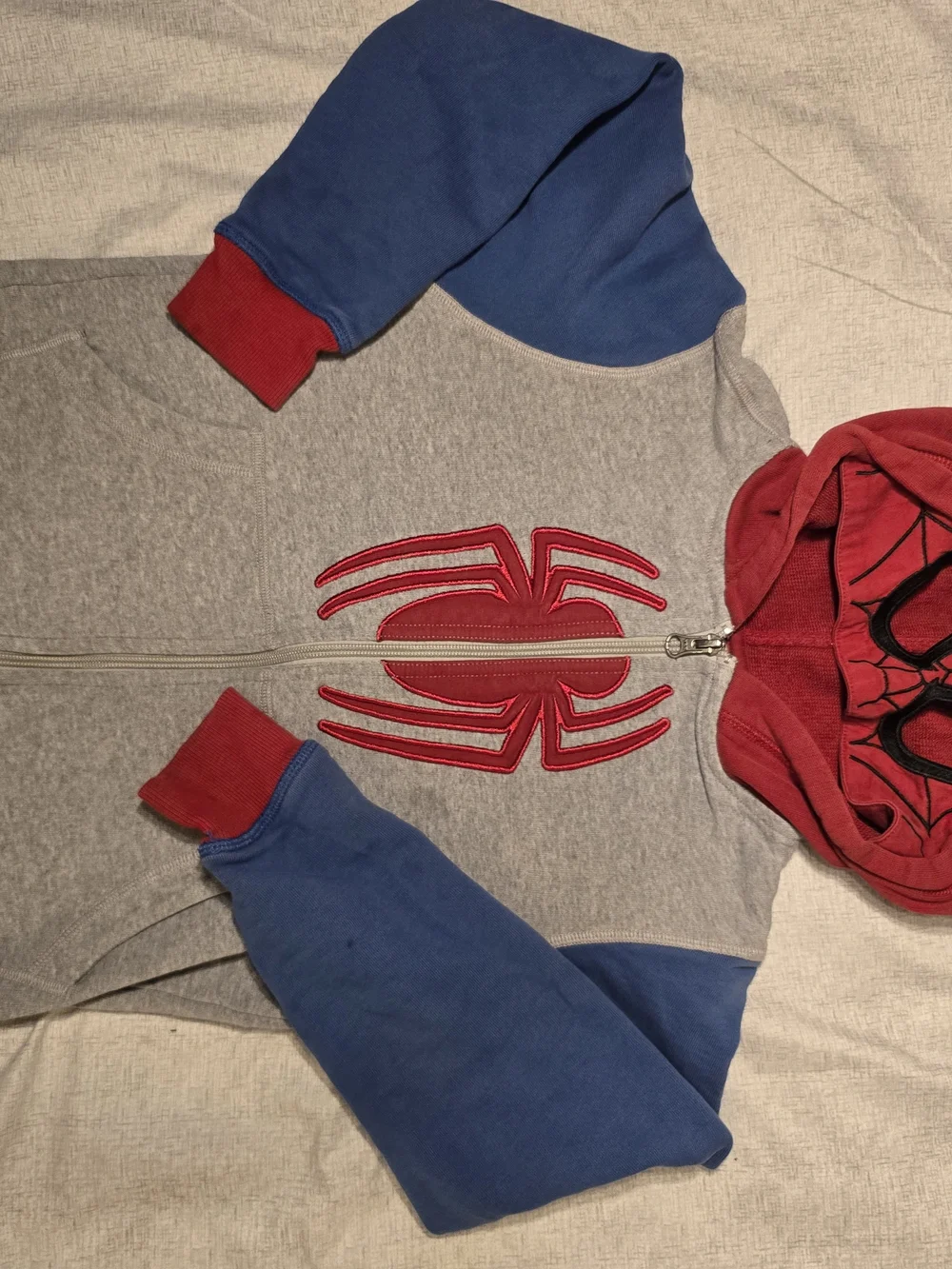 Marvel Spider-Man Zip Hoodie Mask Gray Blue Red Boys Size 8 130 cm